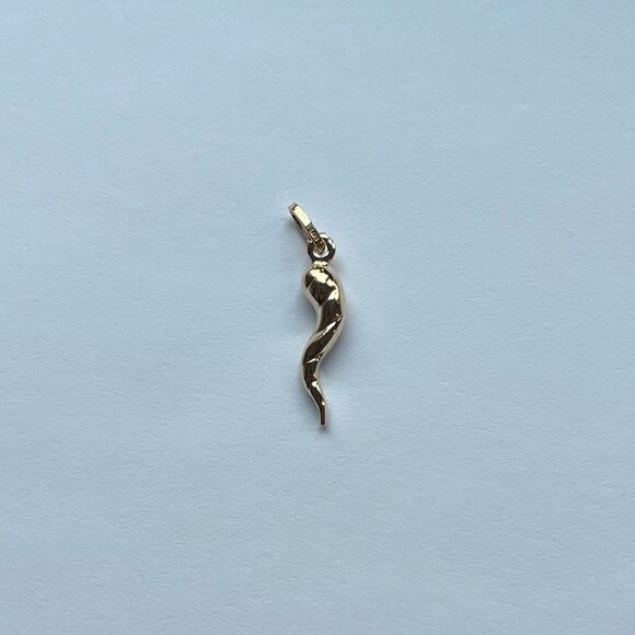 14k Solid Yellow Gold Twisted Cornicello Italian Horn Pendant | Italian horn | - Picture 1 of 5